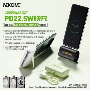Išorinė baterija WK Design "WP-113" juodas 10000mAh (22.5W)
