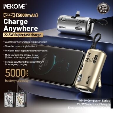 Išorinė baterija WK Design "WP-19" sidabrinis 5000mAh (22.5W)