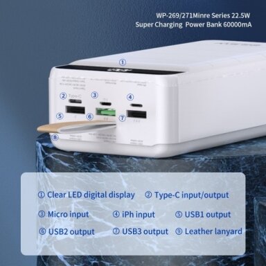 Išorinė baterija WK Design "WP-269" juodas 60000mAh (PD 20W / QC3.0 22.5W)