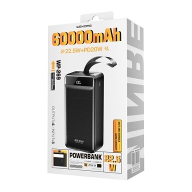 Išorinė baterija WK Design "WP-269" juodas 60000mAh (PD 20W / QC3.0 22.5W)