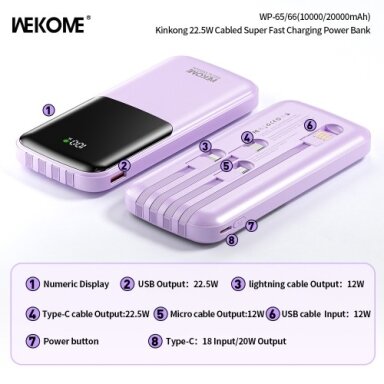Išorinė baterija WK Design "WP-66" juodas 20000mAh (22.5W)