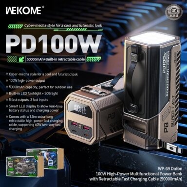 Išorinė baterija WK Design "WP-69" pilkas 50000mAh (100W)