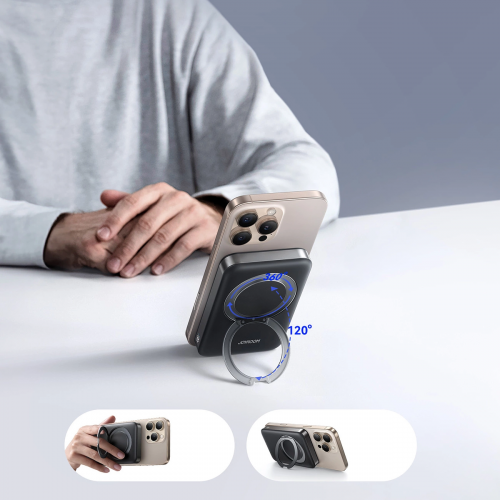 Išorinė baterija Joyroom "JR-PBM11" juodas 10000mAh 22.5W (MagSafe / Qi2 Wireless Charge / PD 22.5W) su stovu 4 Išorinė baterija Joyroom "JR-PBM11" juodas 10000mAh 22.5W (MagSafe / Qi2 Wireless Charge / PD 22.5W) su stovu 4