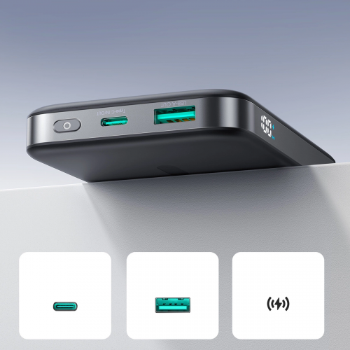 Išorinė baterija Joyroom "JR-PBM12" juodas 10000mAh 22.5W (MagSafe / Wireless Charge 15W / PD 22.5W) su stovu 3