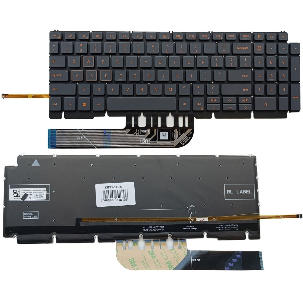 Klaviatūra DELL G15 5510, su pašvietimu, US Klaviatūra DELL G15 5510, su pašvietimu, US