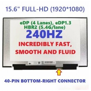 Nešiojamo kompiuterio ekranas matrica 15.6″ 1920×1080 FULL HD IPS 40pin 240hz Slim EDP be laikiklių LQ156M1JW03 350mm