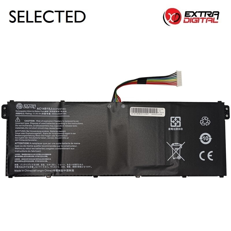 Nešiojamo kompiuterio baterija ACER AC14B18J, 3600mAh, Extra Digital Selected Nešiojamo kompiuterio baterija ACER AC14B18J, 3600mAh, Extra Digital Selected